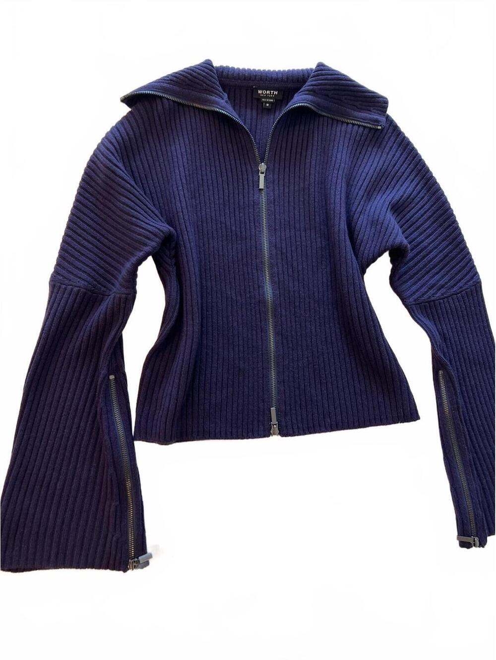 Vintage 90s Worth 100% Wool Bell Sleeve Zip Up Sweater Purple size Medium